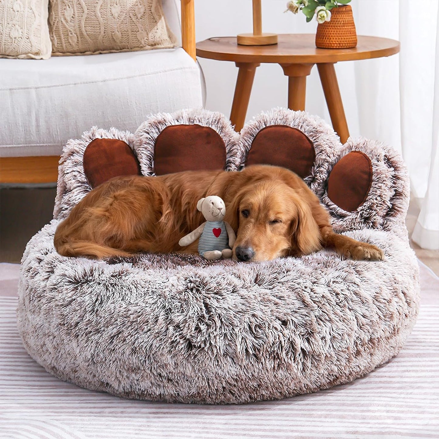 Fluffy Pet Round Bed of Paw Shape Dog Bed