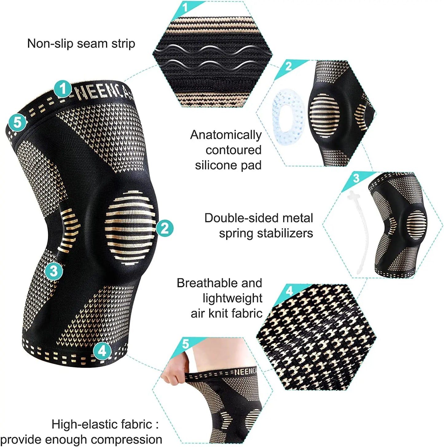 Knee Brace Compression Knee Sleeve with Patella Gel Pad & Side Stabilisers