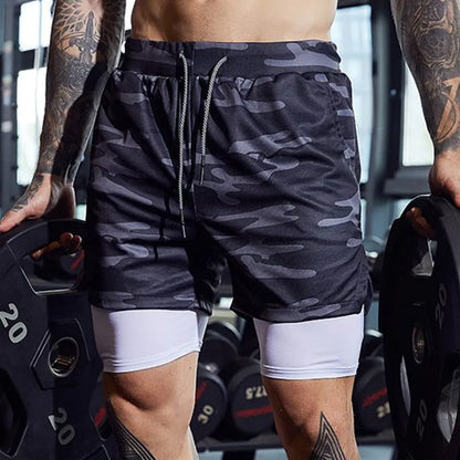 Men's 2 in 1 Running Shorts Gym Workout Sports Shorts