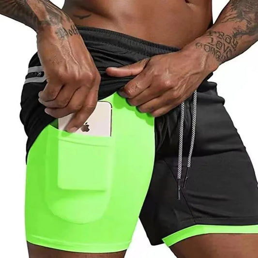 Men's 2 in 1 Running Shorts Gym Workout Sports Shorts