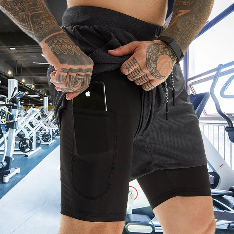 Men's 2 in 1 Running Shorts Gym Workout Sports Shorts